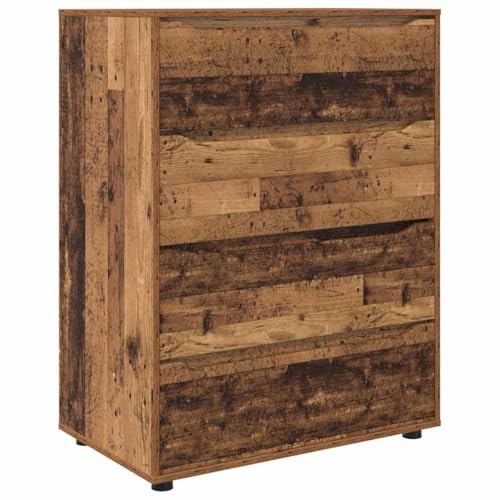 faucqel Armoire de rangement en bois vieilli, 80 x 48 x 105 cm, avec 4 tiroirs, réglable en hauteur, armoire d'appoint stable pour salon, chambre à coucher,...