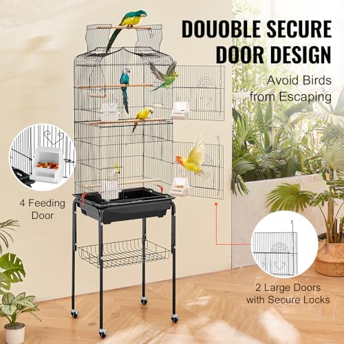 VEVOR 64-inch Open Top Large Parrot Bird Cage with Detachable Rolling Stand for Parakeets Finches Canaries Lovebirds Cockatiels Budgies Small Quaker Conures Flight Birdcage with Swing and Perch - Image 4