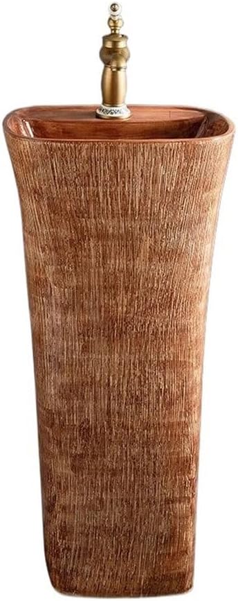 Outdoor Column Vessel Sink Bathroom Countertop Wash Basin, Floor-Standing Pedestal Sink for Courtyard Balcony, Stylish Vanity for Modern Spaces