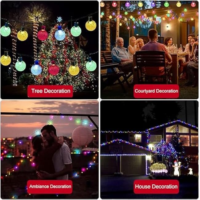 Solar String Lights Outdoor 50Led 24Feet with 8 Lighting Modes, Waterproof Crystal Globe Solar Powered Patio Lights for Outside Garden Yard Home Party Decor (Multicolor)