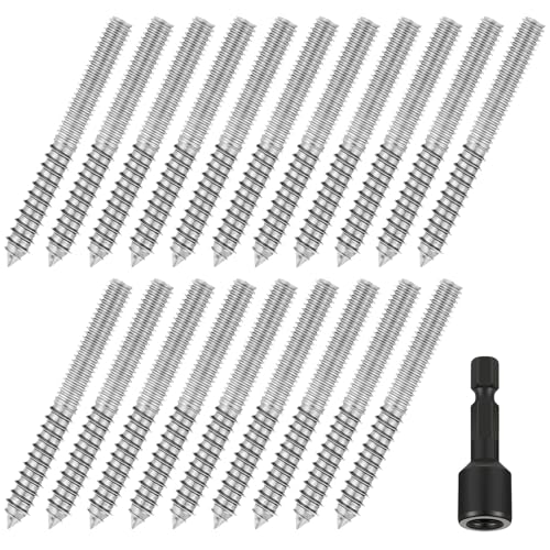 Image of Hicarer 20 Pack 5 /16-18 x 2 Inch Hanger Bolts Double Headed Bolts with Driver Self Tapping Screw Threaded Rod Screws for Furniture Double Headed for Wood Furniture Joint, Silver