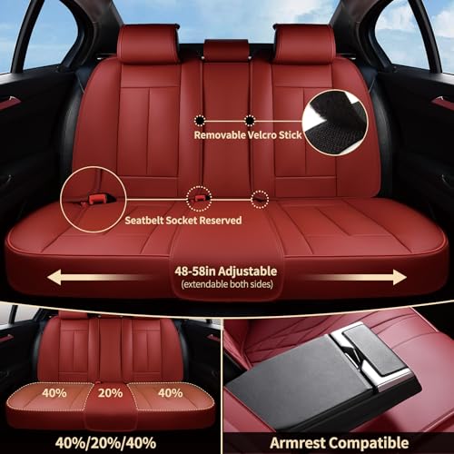 Image of FLORICH Car Seat Cover Full Set, Red Automotive Seat Covers, Luxury Faux Nappa Leather Car Seat Protectors, Car Seat Cushions Universal Fit for Most Sedans SUVs Trucks - Red