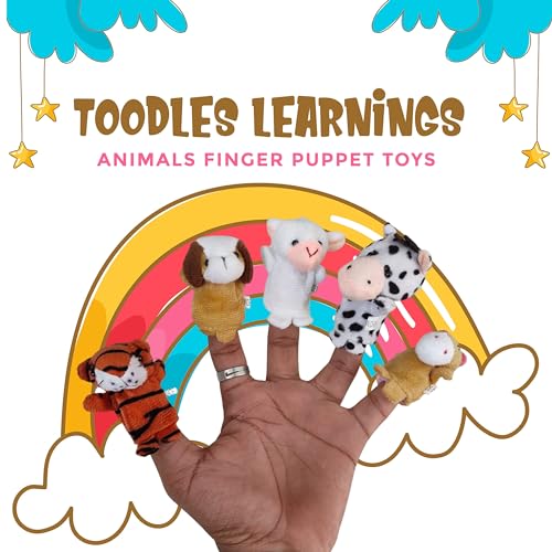 Image of Toodles Learning Animals Finger Puppet Toys - 5 Pieces Soft Toy Assortment Multicolor for Kids, Cute Perfect for Imaginative Play and Early Learning