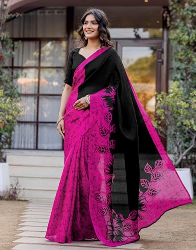 Image of SIRIL Women's Cotton Printed Saree with Unstitched Blouse Piece