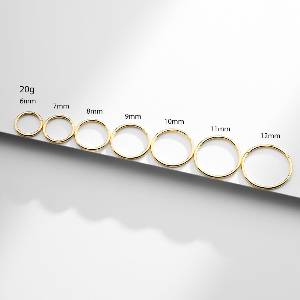 OUFER Body Piercing Nose Ring Hoop 20G Nose Ring Hinged Segment Helix Lip Rings Thin Nose Hoop Piercing Gold Cartilage Daith Rook Tragus Conch Earrings Jewellery