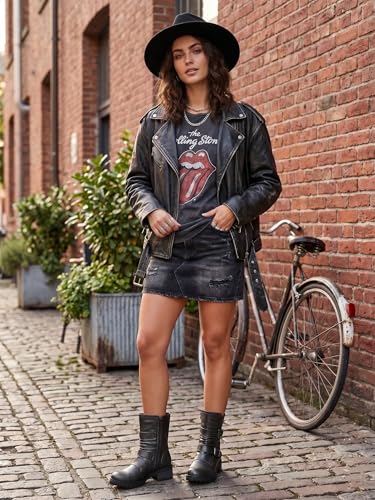 Image of GLOBALWIN Lace up Mid Calf Motorcycle Fashion Festival Boots Combat Riding Military Boots for Women