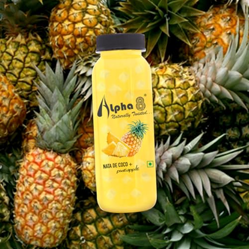 Image of ALPHA 8 FRUIT with NATA De Coco Coconut Cubes Natural Energizer & Immunity Booster, Healthy Juice, High Fiber, Real Natural Taste (Pineapple, Pack of 12)
