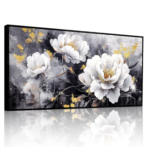 JHHUAMO Cuadros Decoracion Salon Modernos, Marcos para Lienzos Decorativos Grandes, Laminas Decorativas de Flores Blancas, Pinturas Dormitorios Habitación Pasillos Comedor Oficinas 50x100cm