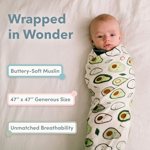 Image of Loulou Lollipop Muslin Swaddle Blanket for Baby Boy & Baby Girl - Soft Breathable Muslin Wrap, 47 inchx47 inch Receiving Blanket for Newborn & Toddler - French Breakfast