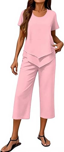 lopmou Capri Sets Women 2 Piece Outfits 2 Piece Pants Set for Women Casual Trend