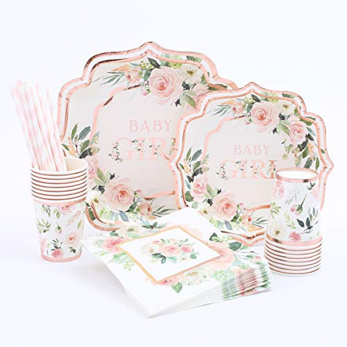 Floral Baby Girl Shower | Stunning Real Rose Gold Foil | Serves 16 | Rustic or Floral Baby Shower | Baby Shower Girl Decorations