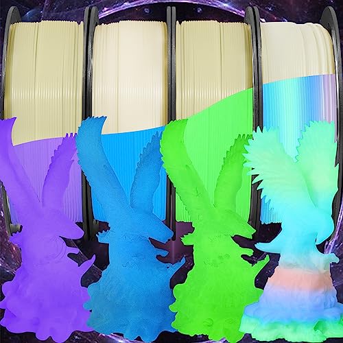 Image of Bblife Glow in Dark PLA 3D Filament Bundle, 4 Popular Luminous Colors: Green, Purple, Blue, Rainbow, 1.75mm, 1kg