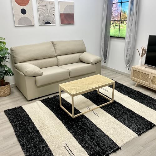 Jarapa Home Made with love Alfombra Grande decoración de salón, Cocina, Dormitorio. Hecha a Mano con algodón Natural, de Pelo Corto, Suave y Lavable en Lavadora (170x240 cm., Negro)