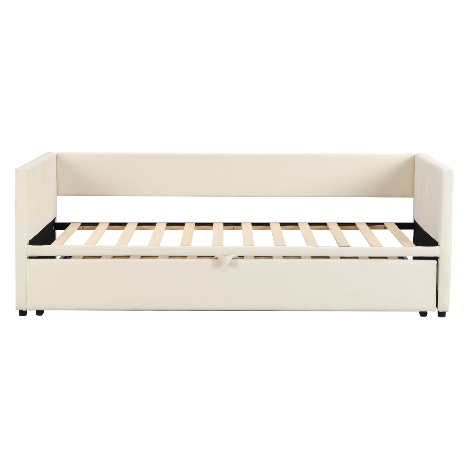 Letto da Giorno Estraibile 90/180 x 200 cm, Divano Letto, Letto Imbottito con Rete a Doghe, Divano 2 Posti con Funzione Letto, Letto Matrimoniale Funzionale, Velluto, Beige