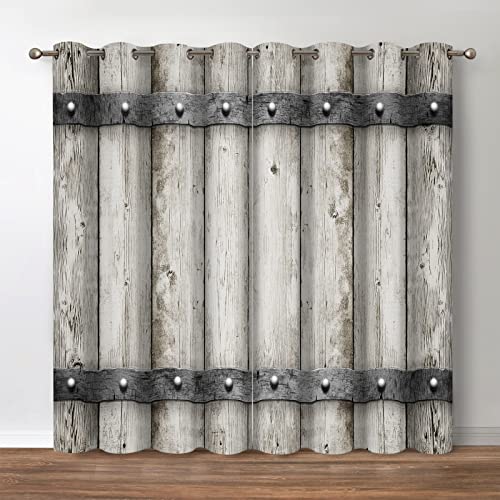 Jekeno Rustic Wooden Barn Door Blackout Curtains Retro Wood Farm Farmhouse Country Decor for Bedroom Living Room Darkening Grommet Window Drapes 2 Panel Set, 42"x63"