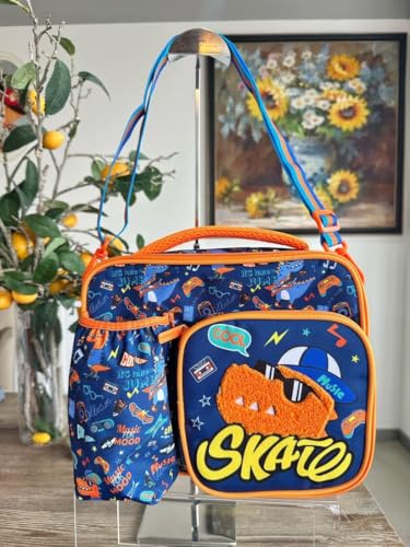 Image of Lunch Bag for Kids, Lunch Bag for Office Men, Women and Kids, Canvas Tiffin Bags for School, Picnic, Work, Carry Bag for Lunch Box and Water Bottle (Dinsoaur S)