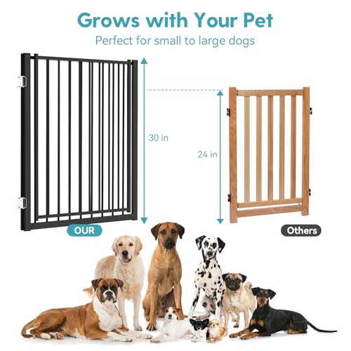 No Pawblems Free Standing Dog Gate with Door, 30'' Tall Foldable Dog Fence for Indoor & Outdoor, Up to 104 Inch Extra Wide Puppy Gate for Stairs, Hallways, Doorways, Deck, Yard (Black, 4 Panels) - Image 6