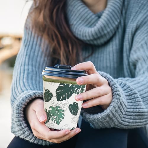 Image of Reusable Insulated Sleeve for Iced Coffee Cup, 3-Pack Coffee Neoprene Drink Sleeve for Cold & Hot Drinks, Beverage Holder for Iced Coffee (Gentle Monstera)
