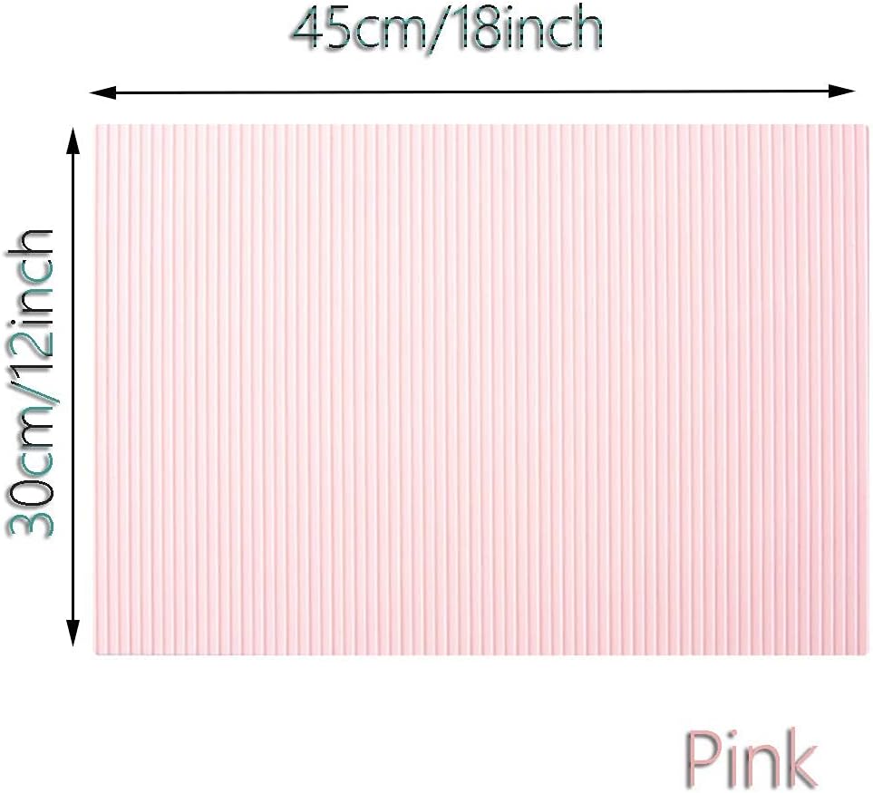 Placemats Set of 6 for Kids Non Slip Rectangle Rubber Striped Groove Dining Table Mats Kitchen WDecor Waterproof Place Mats-Pink