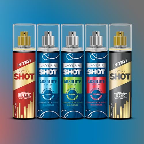 Image of LAYER'R SHOT Body Spray Combo for Men, 50ml Pack of 5 | Craze, Game, Power, Iconic & Imperial | Long-Lasting Deodorant Set with Bold, Fresh, Warm & Spicy Fragrance | Perfect All Day Freshness & Every Occasion