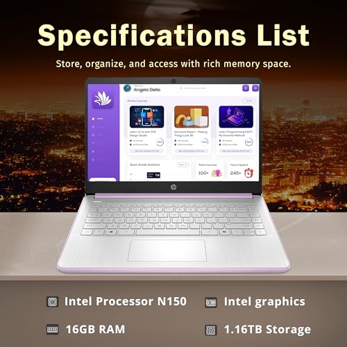 Image of HP Stream 14 inch HD Laptop for Student & Business, Intel Processor N150, 16GB RAM, 1.16TB Storage (128GB UFS+1TB Docking Station Set), Intel Graphics, 1 Year Office 365, Copilot, Wi-Fi 6, Win 11s, Purple