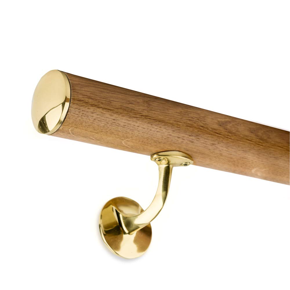 Zestaw poręczy drewnianych dębowych 45mm okrągłych w zestawie z mosiężnymi nakładkami i 2 uchwytami (170 cm)