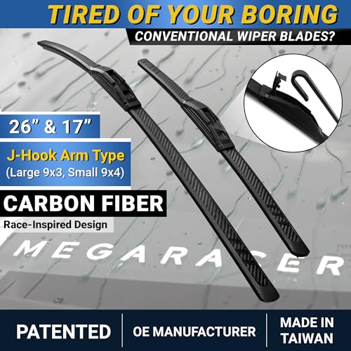 Image of Premium Silicone Windshield Wiper Blades 26 inch & 17 inch (2 Pack) for Car & Truck | Carbon Fiber Design, Quiet & Smooth Streak-Free Clean Wipe, All-Season, OEM Quality, Front Automotive Replacement Wipers