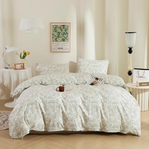 ECOCOTT Duvet Cover Queen Size Vintage Floral Pattern Duvet Cover Set, Ultra Soft & Breathable Comforter Cover with Zipper Closure 4 Ties Bedding Set