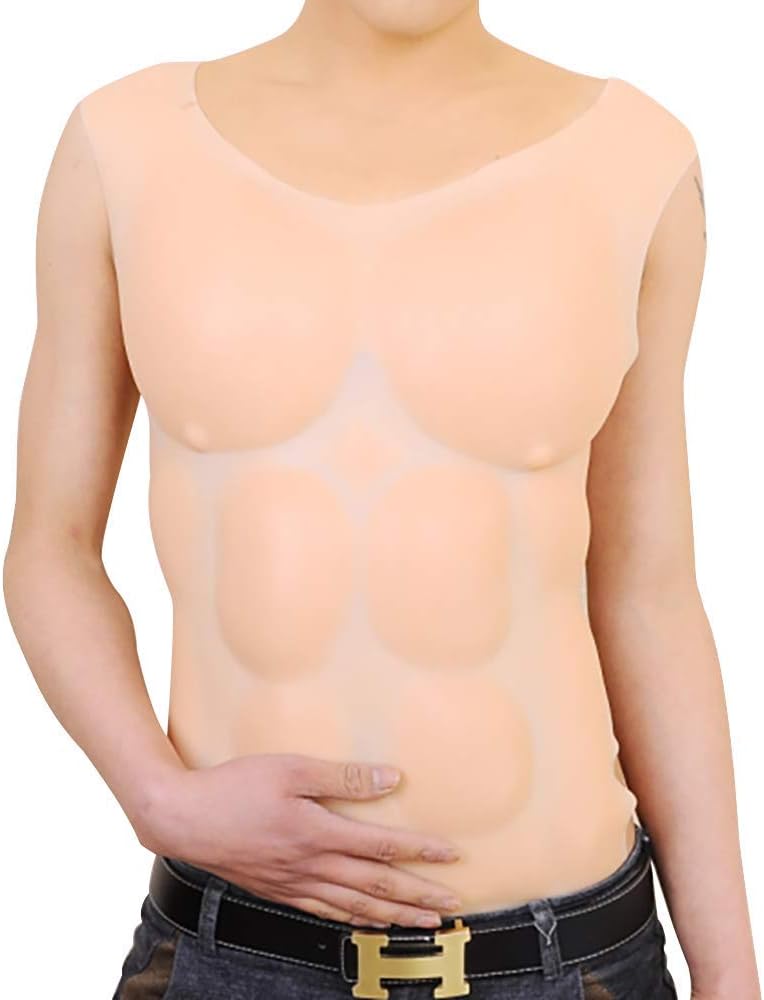 Silicone Fake Chest Muscle Vest - Realistic Silicone Fake Muscle Fake Chest Muscles Belly - Artificial Simulation Muscles for Men's Cosplay Masquerade Costume