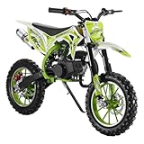 pofluany 50cc Kids Dirt Bike, Gas Dirt Bike Max Load 330Lbs, 2-Stroke Gas Power Motocross, Mini Bike Gas Powered, Off Road Mini Motorcycle Max Speed 25MPH for More Summer Fun (6-Green Plus)