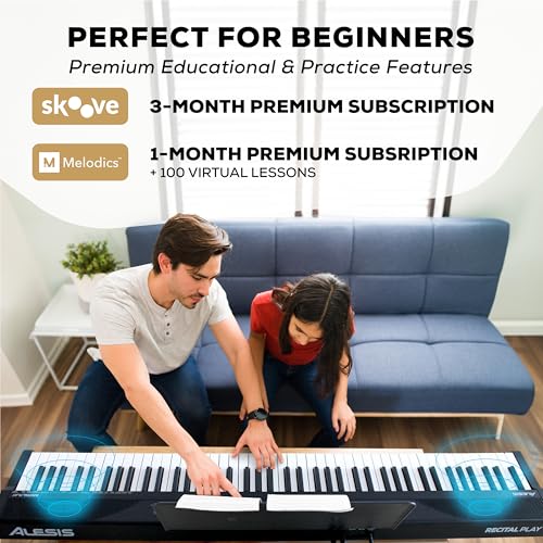 Piano digital Alesis de 88 teclas con 480 sonidos, altavoces y lecciones para principiantes miniatura 3