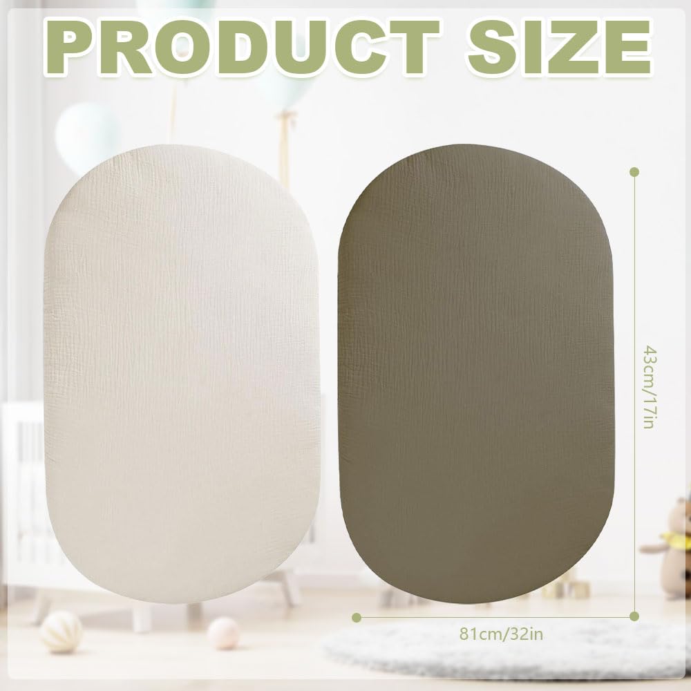 2 Pièces Drap Cododo pour Bébé Housse 40x80, 100% Coton Drap Nacelle, Couffin, Berceau, Garçon et Fille (Abricot/Vert Olive)