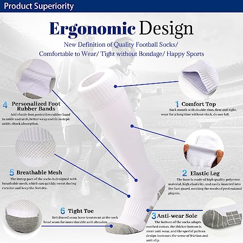 GRPSKCOS Black White Soccer Socks 2 pairs- Team Sports Athletic Football Baseball Long Socks for Youth Boys Kids Men Women3