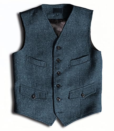 SevenBoy Men’s Vintage Tweed Vest Waistcoat – Retro Hunting-Inspired Multi-Pocket Wool Vest for Men