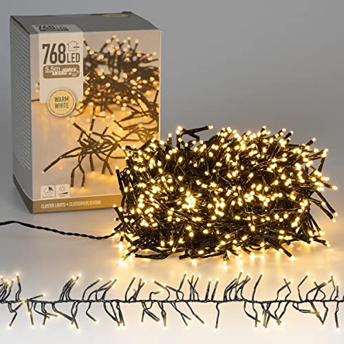 ECD Germany LED Cluster Lichterkette 768 LEDs 5,5m Warmweiß, IP44 Wasserdicht Innen/Außen, Strombetrieben, Weihnachtsdeko Clusterlichterkette Büschellichterkette Weihnachtsbeleuchtung Büschellkette Cover