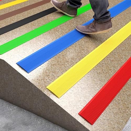 Non-Slip Stair Tread Edge Protectors - Triangular Serrated Texture, Self-Adhesive Stair Nose Trim for Indoor/Outdoor Use, Increased Friction, White, 6cm