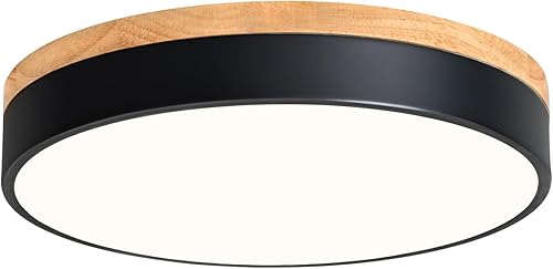 Lámpara de techo LED moderna, lámpara de techo negra con estilo de madera, lámpara de techo redonda para dormitorio, cocina, pasillo, cuarto de