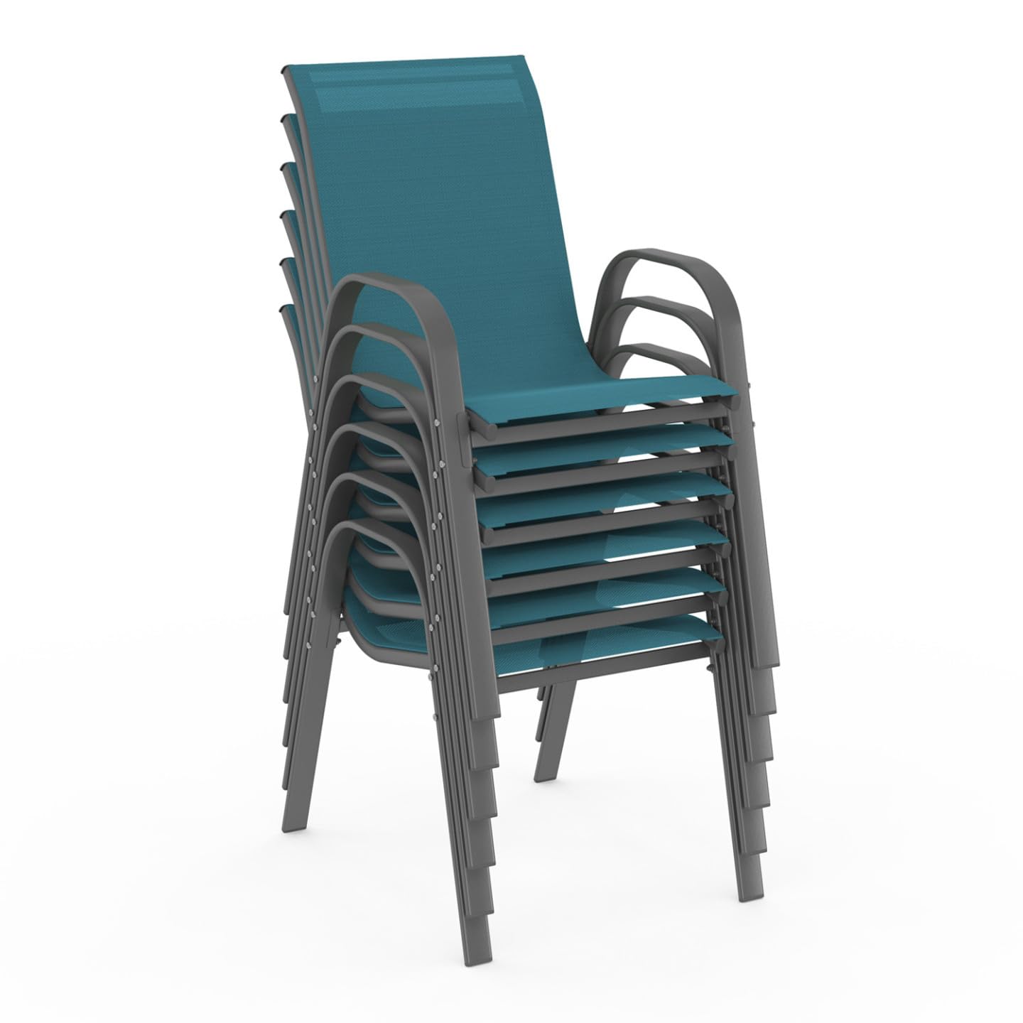 IDMarket - Lot de 6 chaises de Jardin LYMA métal et textilène empilables Bleu Canard