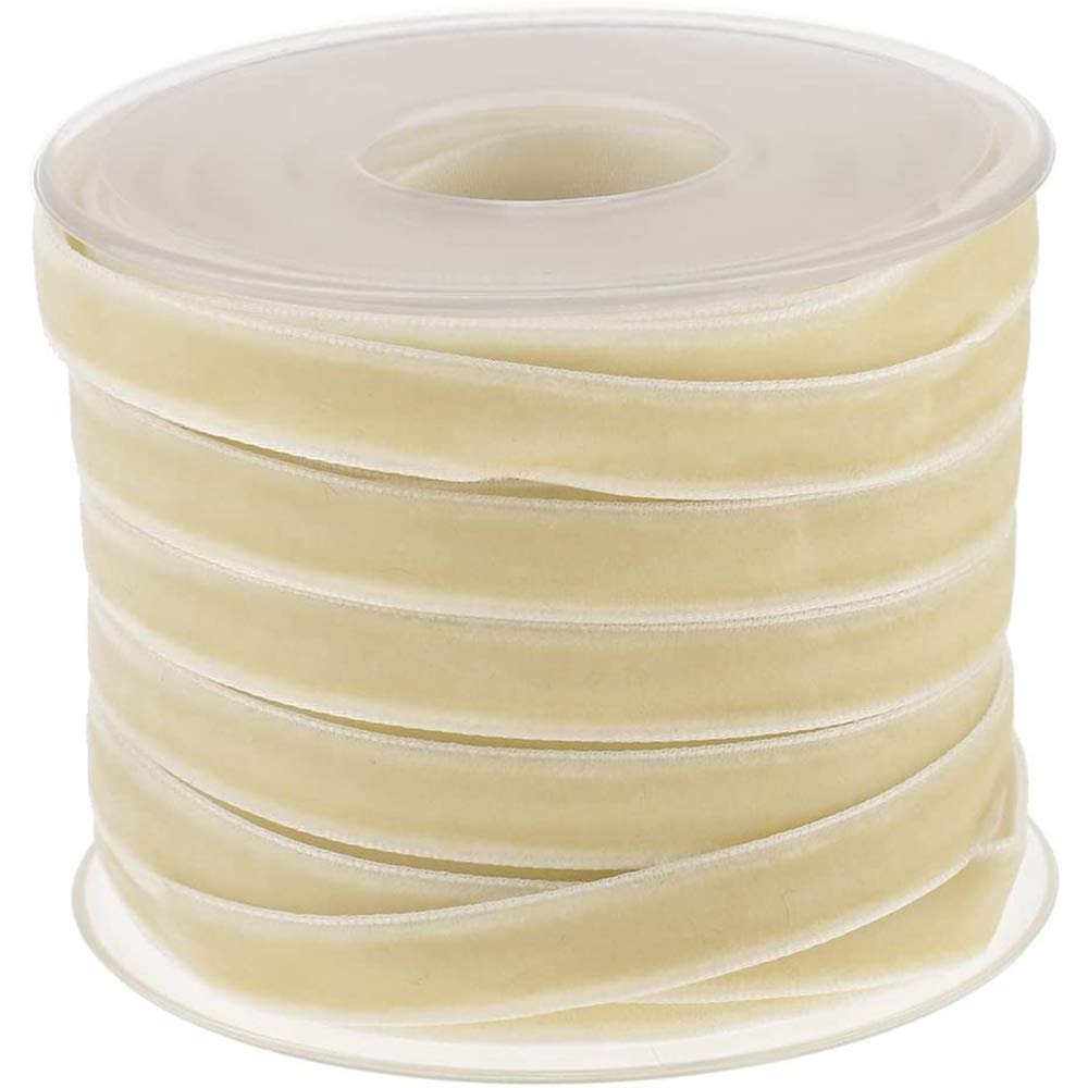 Pofet Beige 20 Yard 10Mm Wide Velvet Ribbon Roll For Crafts Decoration