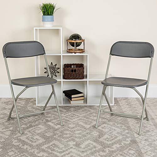 Image of Flash Furniture Hercules Series Plastic Folding Chairs for Parties and Weddings, Stackable Commercial Event Seats, Set of 10, Gray