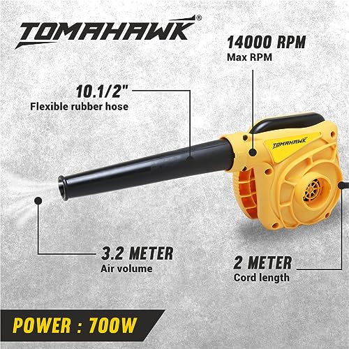 Image of TOMAHAWK T160 750W Electric Blower with Variable Speed - Powerful 14,000 RPM Handheld Air Blower for Dust Cleaning at Home, Office & Car | 100% Copper Motor