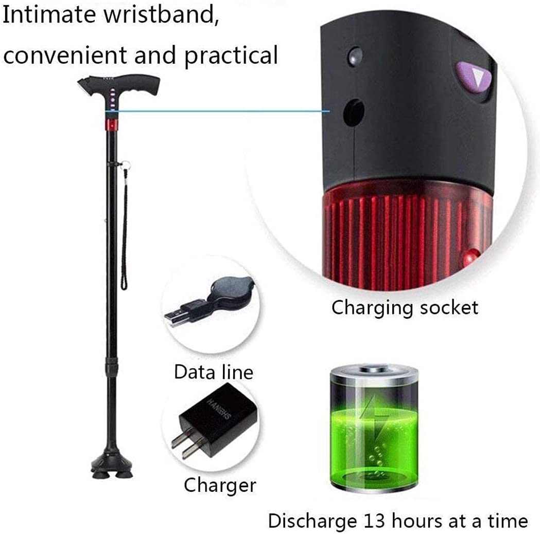 Stampelle telescopiche Antiscivolo Stampelle con Bastone da Passeggio Altezza Regolabile Ascolto Illuminazione a LED Stampelle Portatili Caduta Funzione di Allarme Automatico Deambulatore con Canna