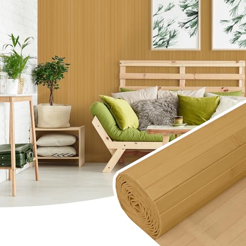 Bamboo Wall Panel for Interior Wall Decor Renewable Pole Wrap Wainscoting Roll Bamboo Covering Paneling for Wall Ceiling Office Bedroom Living Room (48 H x 96 L Carbonized)