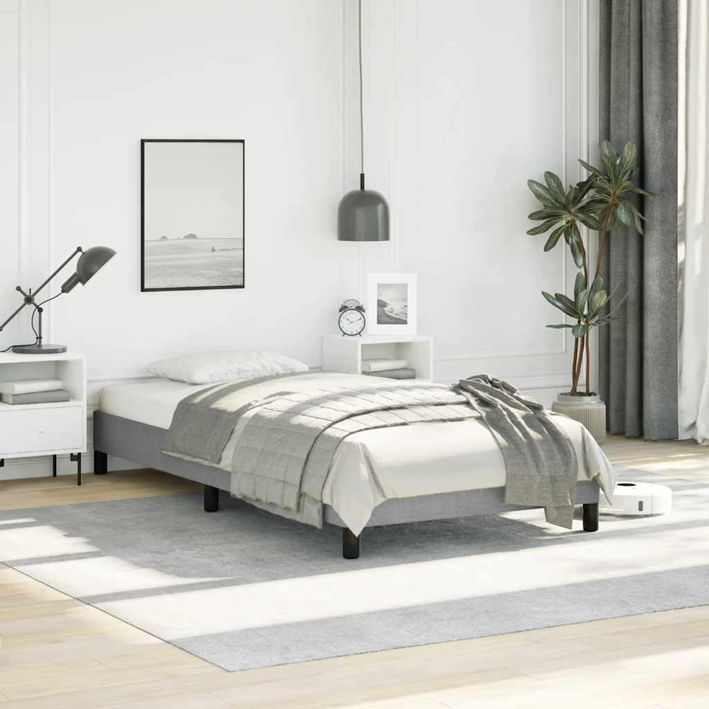 Twin XL Bed Frame Light Grey Polyester Fabric Platform with Durable Plywood Engineered Wood Foundation Sturdy Slatted Mattress Support for Modern Minimalist Bedroom