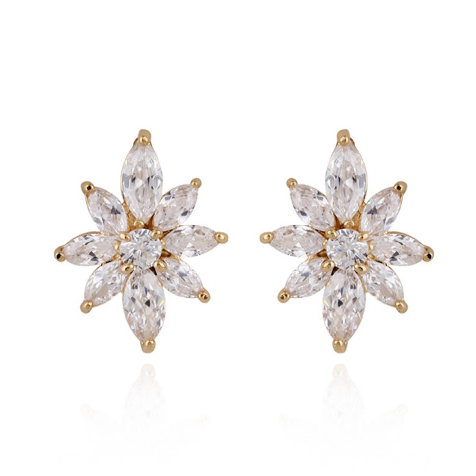 Pendientes de Mujer de Oro 9 K / 14 K / 18 K, Flor con Moissanita, Pendientes Mujer de Oro