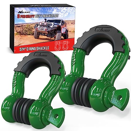 Image of Nilight 2 Pack 3 /4 inch D-Ring Shackle with 7 /8 inch Screw Pin 41,887lbs Break Strength, Heavy Duty Off Road Recovery Shackle with Isolators Washers for Use with Tow Strap, Winch, Off-Road Truck Vehicle