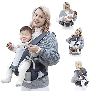 besrey Mochila Portabebes Ergonómico con Asiento, Malla de Nido de Abeja Fresca, Ligera y Transpirable, Porta Bebes Recien Nacidos 3,6-20Kg + 3 baberos suaves
