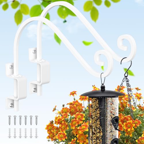 Swivel Plant Hangers Outdoor: 2 Pack Plant Hooks Bird Feeder Hangers Wall Mount - 15 Inch Swivel Plant Hooks for Hanging Baskets, Flower, Lantern, Wind Chimes (White)