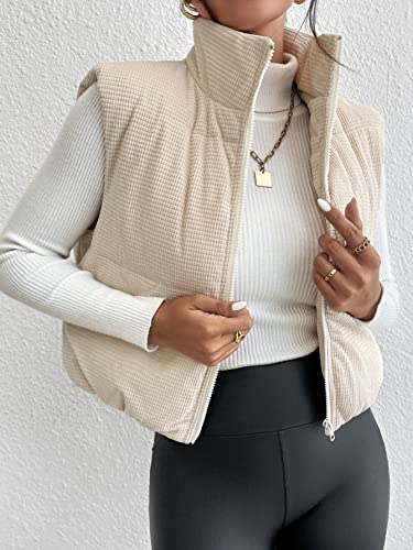 WDIRARA Women's Sleeveless Collar Zipper Front Crop Puffer Vest Casual Coat Outwear3