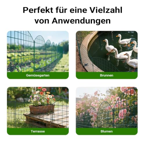 Wiltec Gartenzaun Set mit 5 Elementen grün, Teichzaun mit Oberbogen, Maschendrahtzaun 770 x 8 x 780 mm, Steckzaun leichte Montage, pulverbeschichtet & korrosionsbeständig